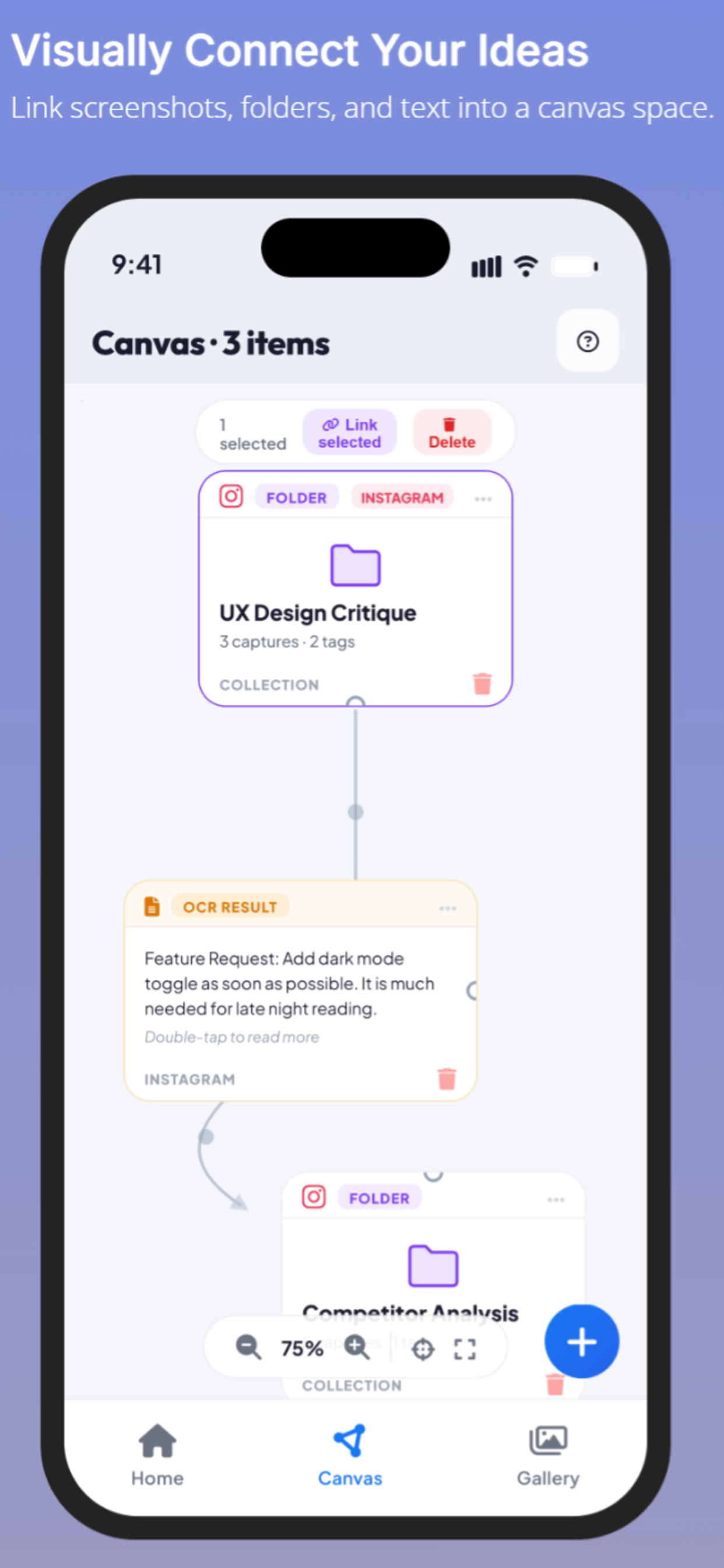 Visual Canvas — connect screenshots